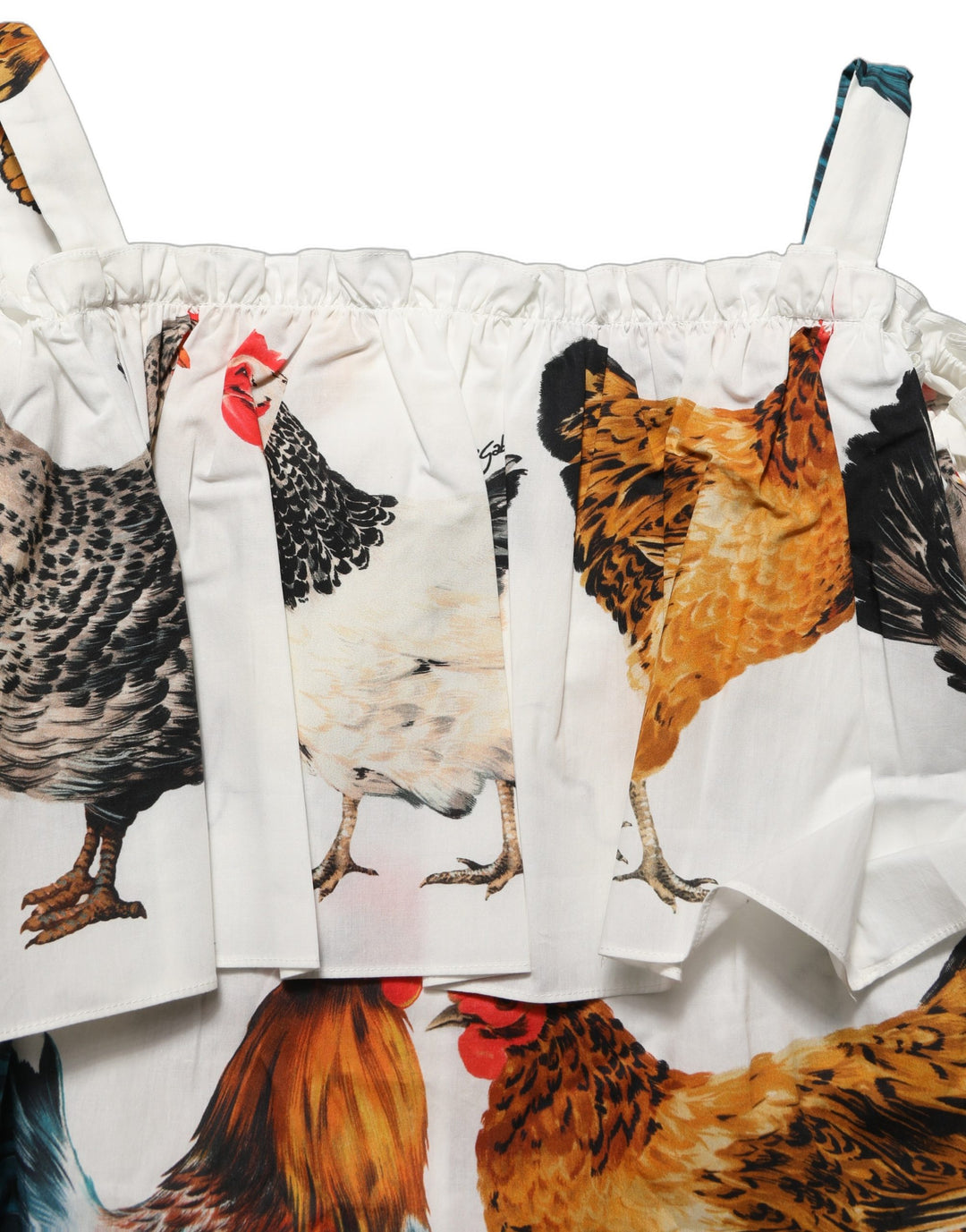 Dolce &amp; Gabbana White Rooster Print Poplin Off The Shoulder Top