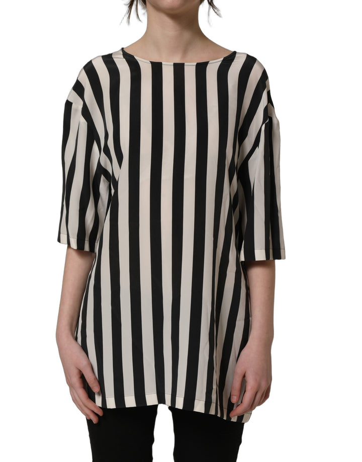 Dolce &amp; Gabbana Black White Stripes Round Neck Blouse Top