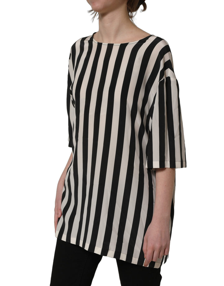 Dolce &amp; Gabbana Black White Stripes Round Neck Blouse Top