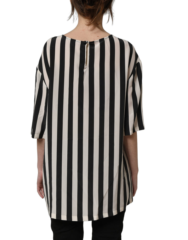Dolce &amp; Gabbana Black White Stripes Round Neck Blouse Top