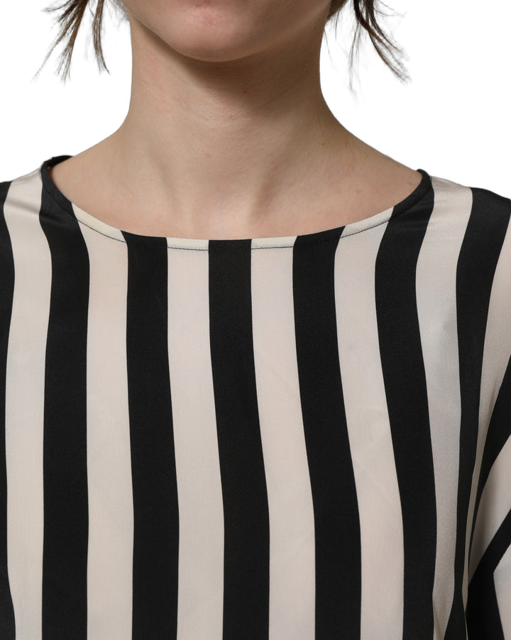 Dolce &amp; Gabbana Black White Stripes Round Neck Blouse Top
