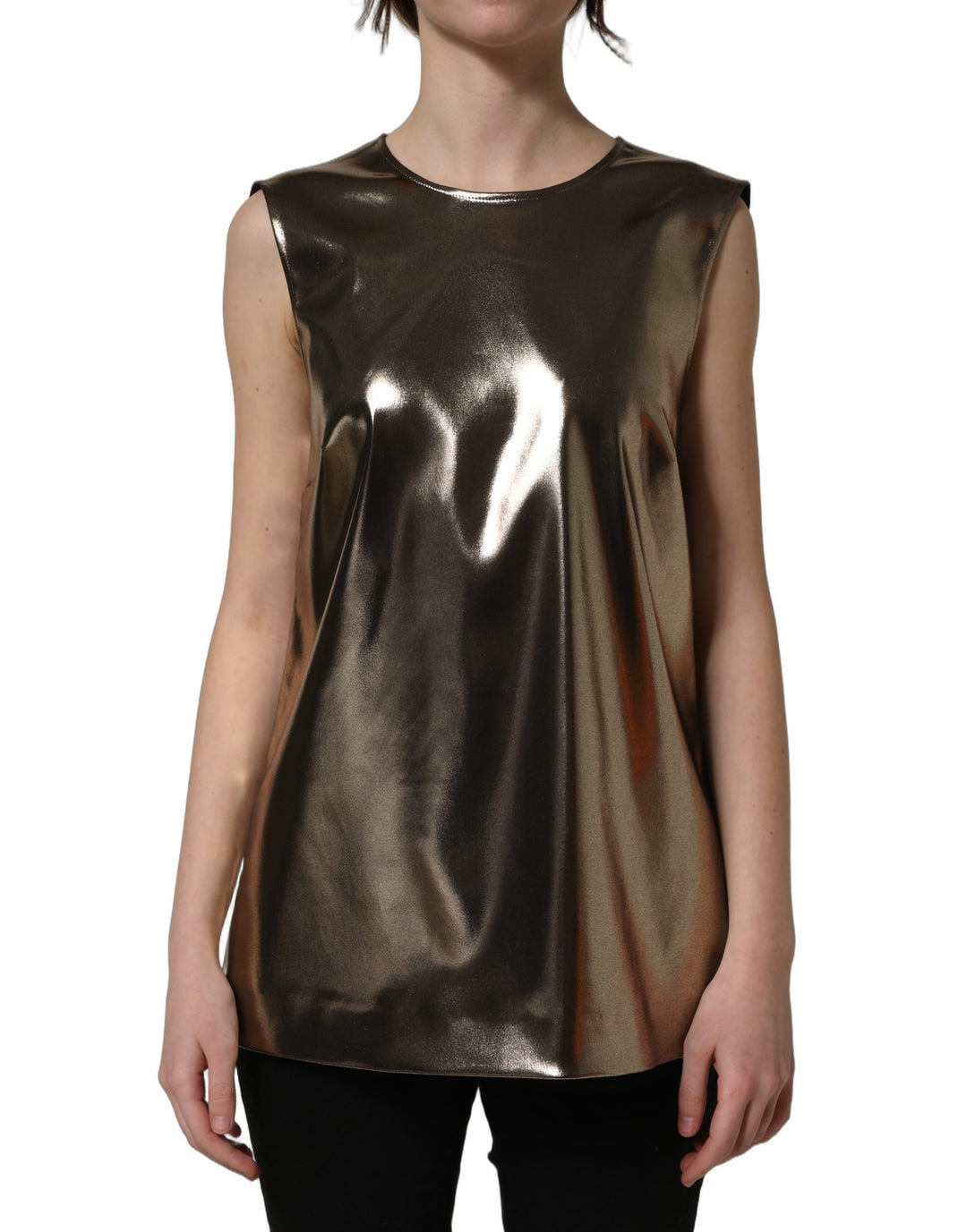 Dolce &amp; Gabbana Metallic Bronze Roundneck SleevelessTank Top