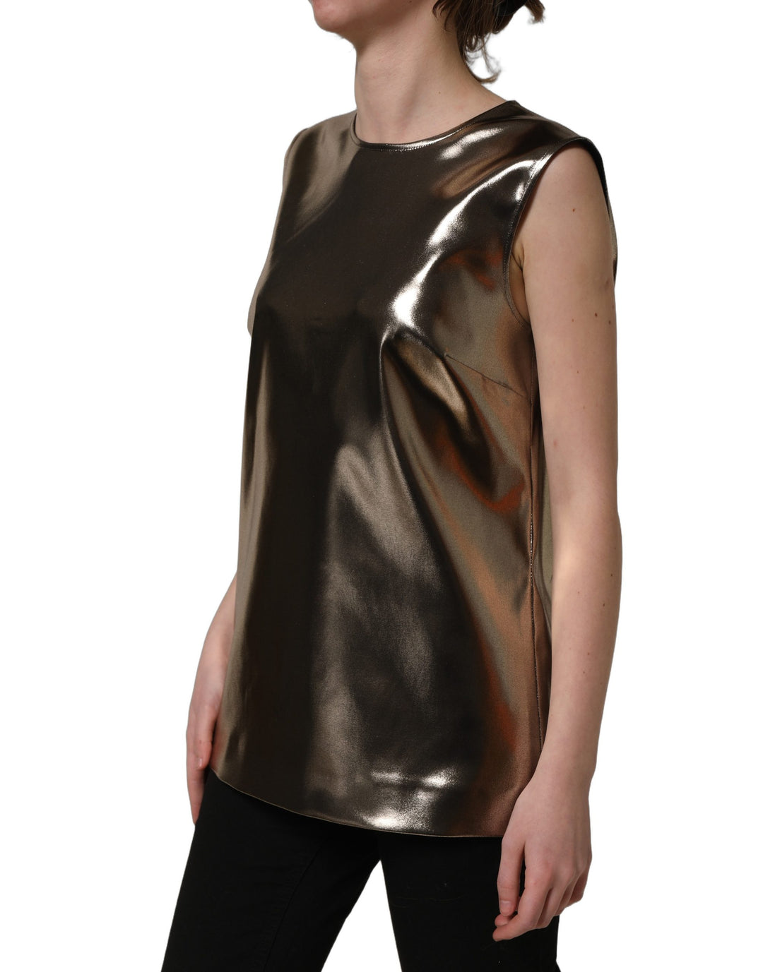 Dolce &amp; Gabbana Metallic Bronze Roundneck SleevelessTank Top