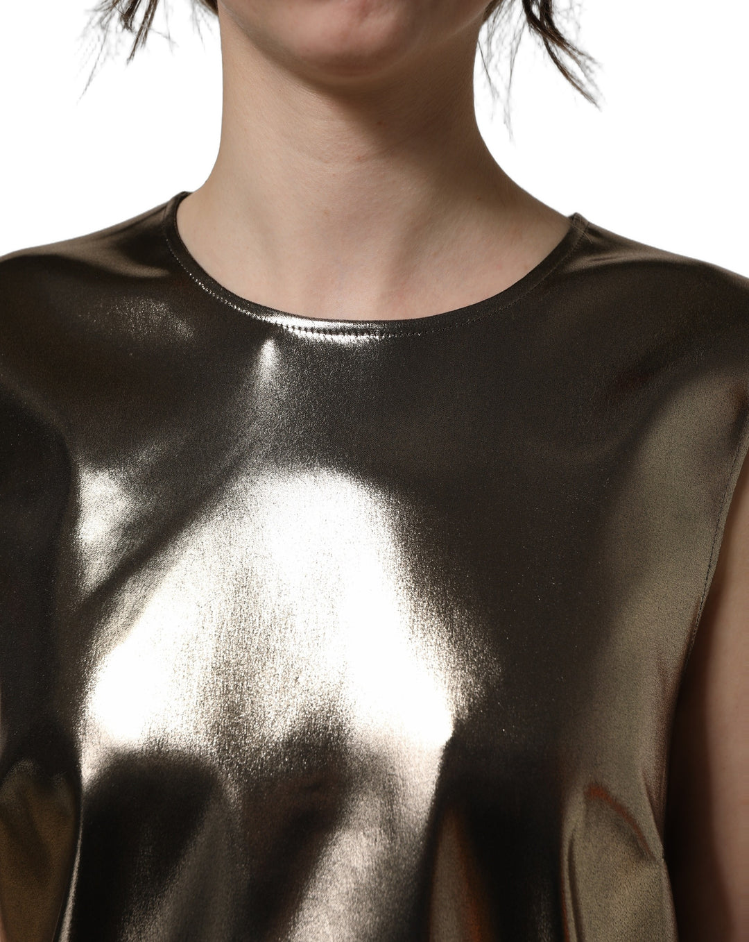 Dolce &amp; Gabbana Metallic Bronze Roundneck SleevelessTank Top