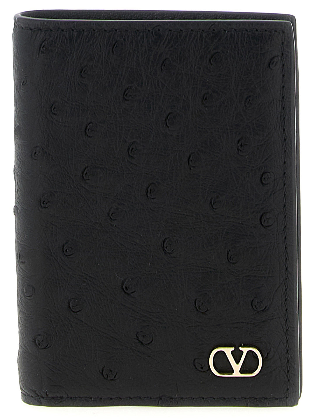 Valentino Garavani Black Ostrich Skin Cardholder