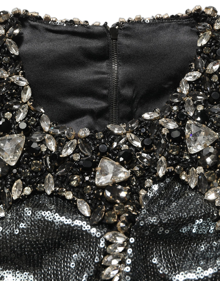 Dolce &amp; Gabbana Metallic Gray Sequin Embellished Blouse Top