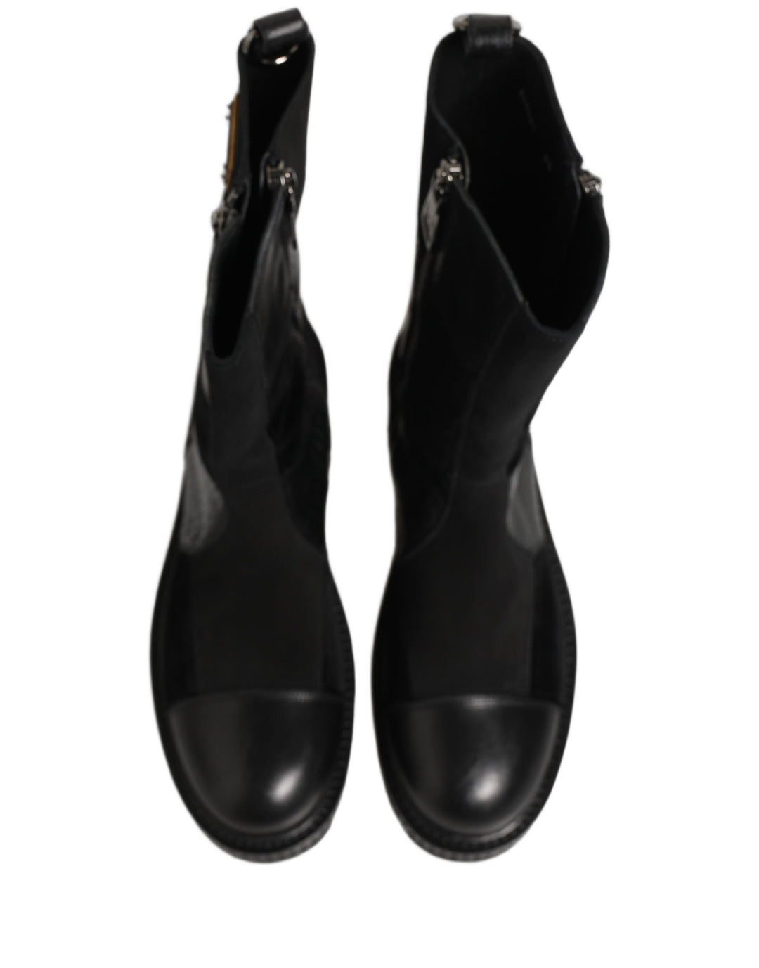 Dolce &amp; Gabbana Black Patchwork Leather Mid Calf Boots Shoes