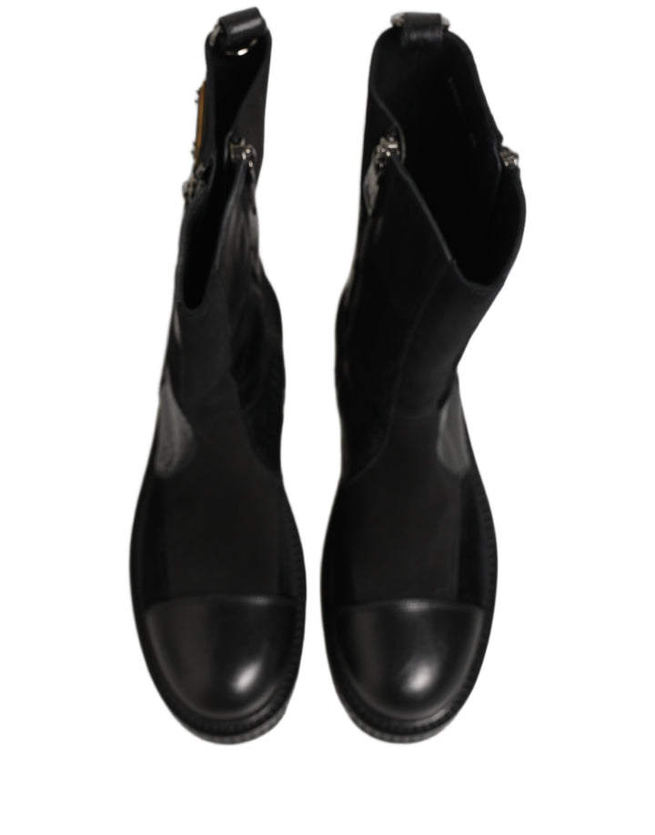Dolce &amp; Gabbana Black Patchwork Leather Mid Calf Boots Shoes