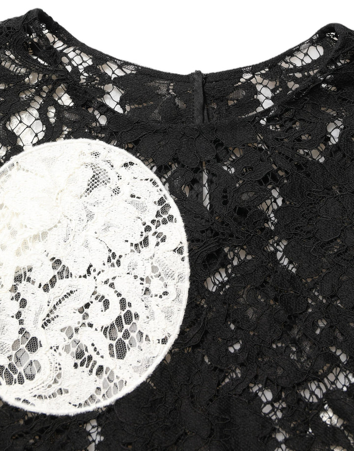 Dolce &amp; Gabbana Black White Floral Lace Short Sleeve Blouse Top