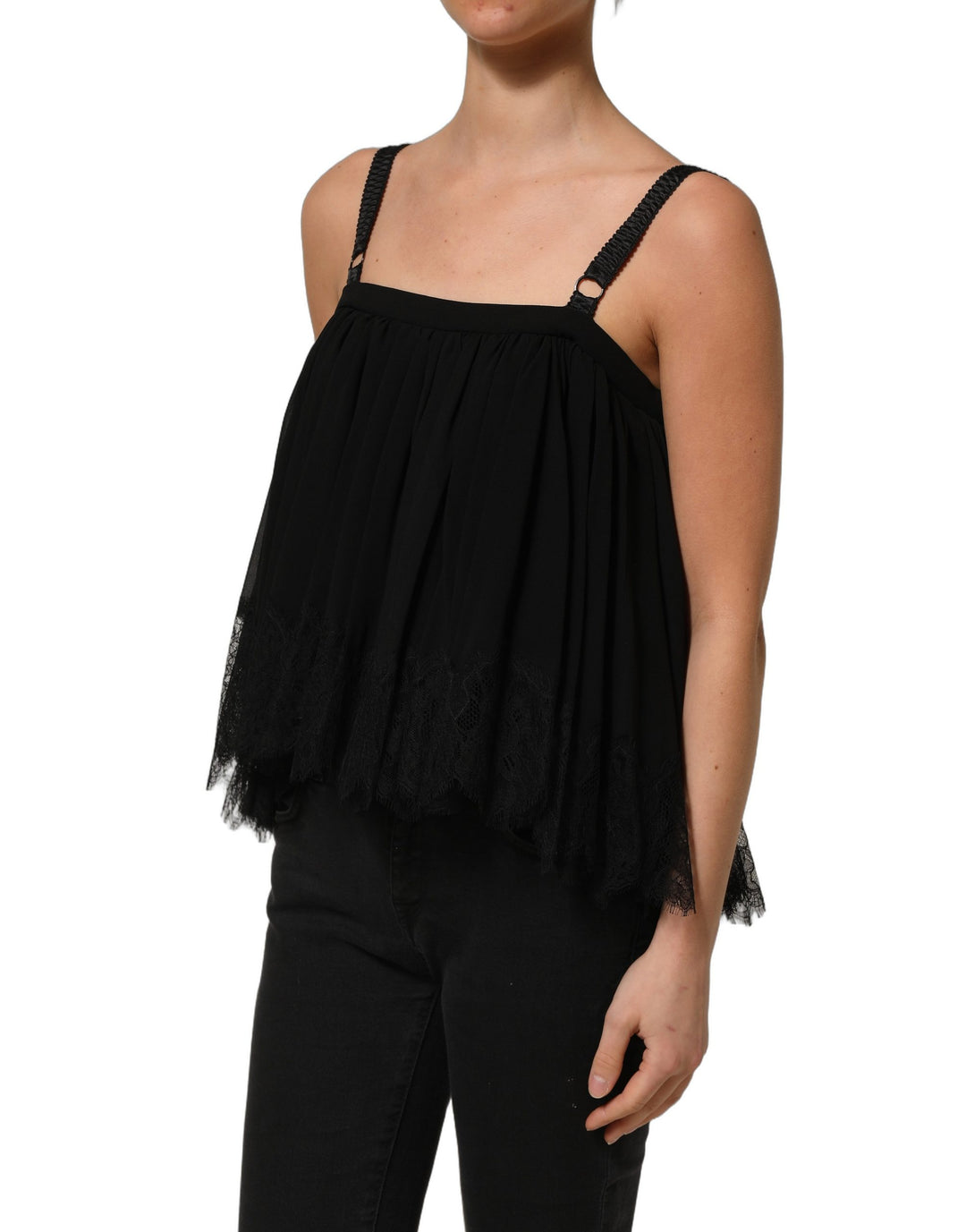 Dolce &amp; Gabbana Black Sleeveless Floral Lace Tank Blouse Top