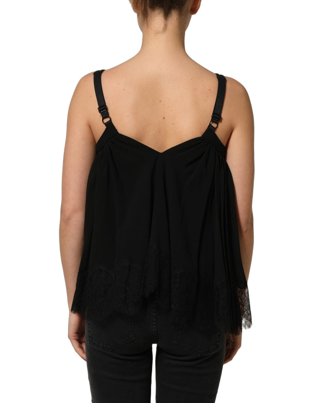 Dolce &amp; Gabbana Black Sleeveless Floral Lace Tank Blouse Top