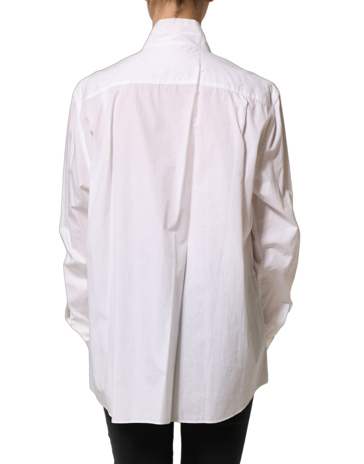 Dolce &amp; Gabbana White Ruffled Bib Long Sleeves Blouse Top