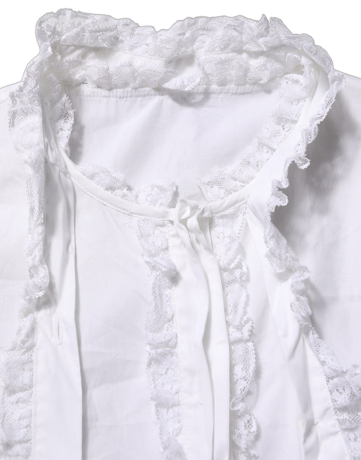 Dolce &amp; Gabbana White Ruffled Lace Embellished Blouse Top