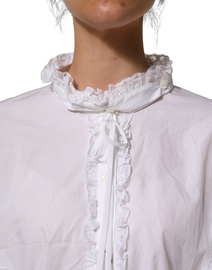 Dolce &amp; Gabbana White Ruffled Lace Embellished Blouse Top