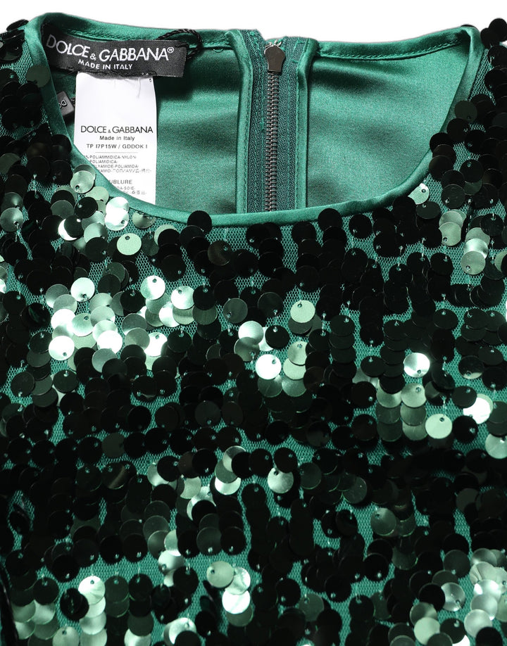 Dolce &amp; Gabbana Green Sequined Long Sleeves Crop Blouse Top