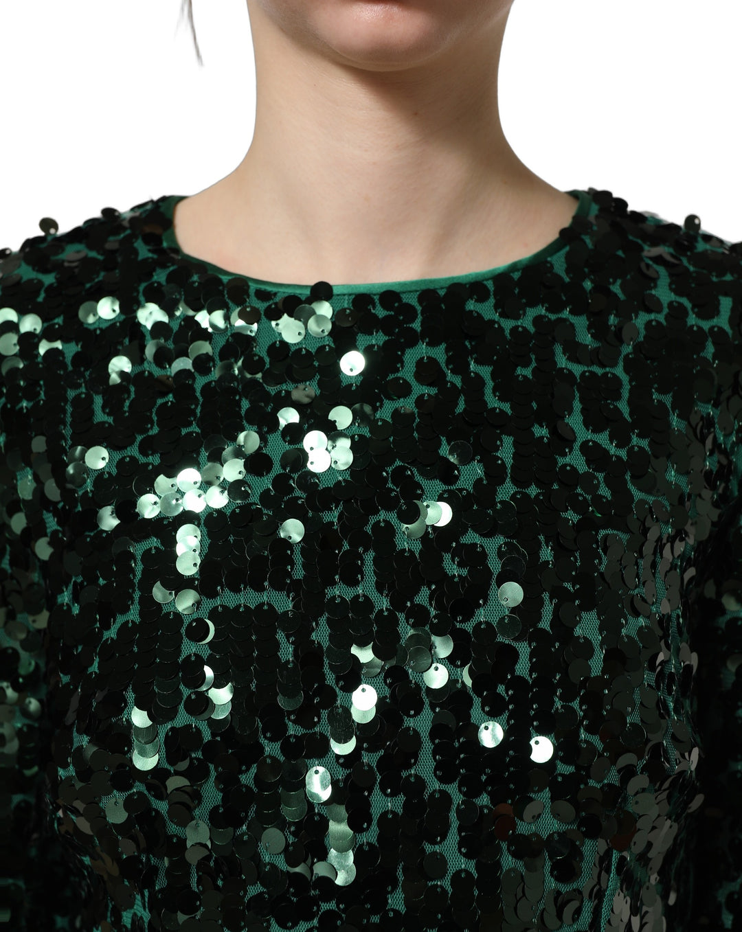 Dolce &amp; Gabbana Green Sequined Long Sleeves Crop Blouse Top
