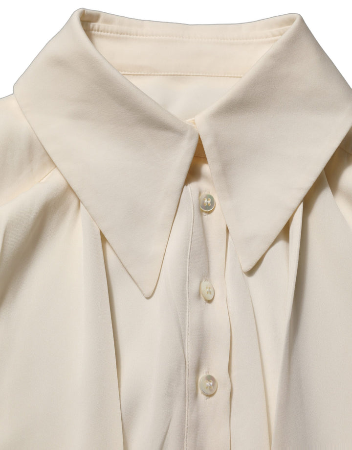 Dolce &amp; Gabbana Off White Ascot Collar Long Sleeves Blouse Top