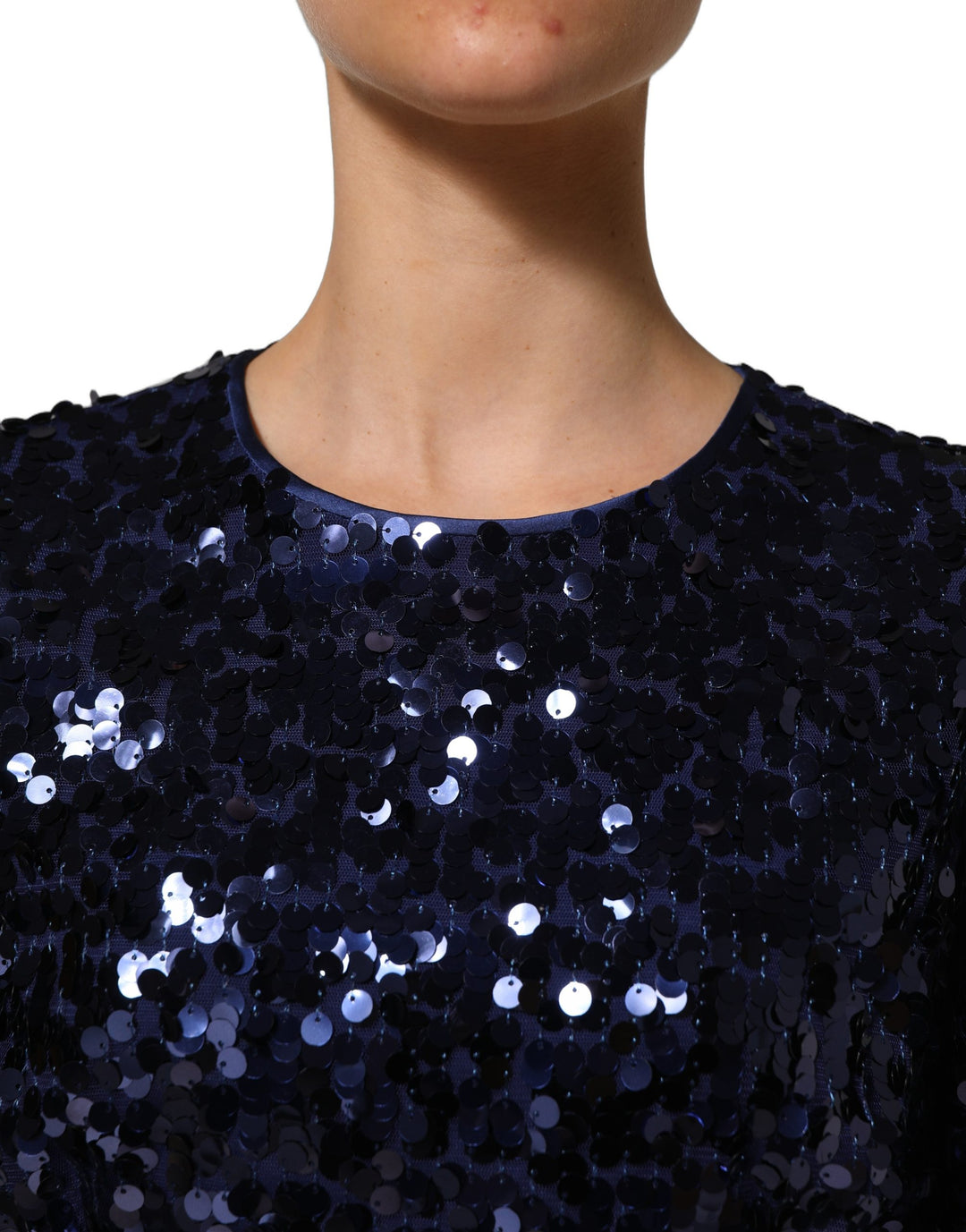 Dolce &amp; Gabbana Blue Sequined Long Sleeves Crop Blouse Top
