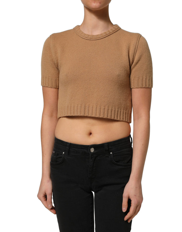 Dolce &amp; Gabbana Brown Wool Short Sleeves Cropped Blouse Top