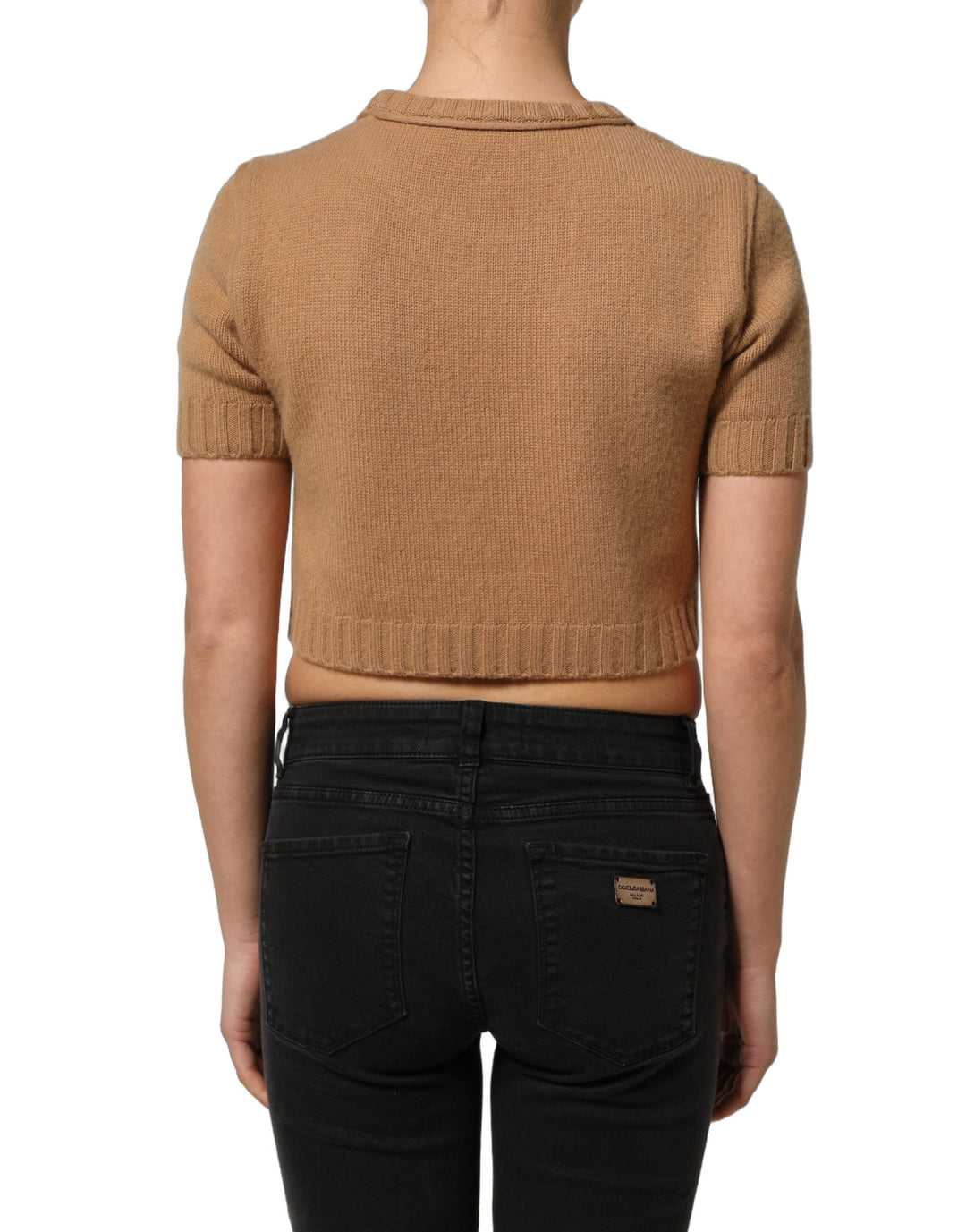 Dolce &amp; Gabbana Brown Wool Short Sleeves Cropped Blouse Top