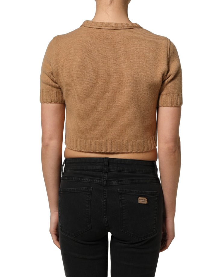 Dolce &amp; Gabbana Brown Wool Short Sleeves Cropped Blouse Top