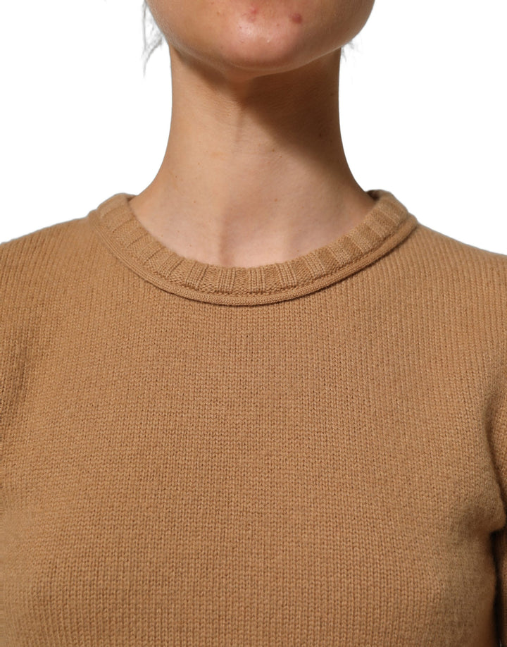 Dolce &amp; Gabbana Brown Wool Short Sleeves Cropped Blouse Top
