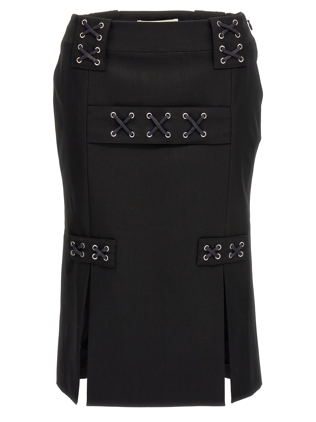 Alessandra Rich Black Wool Midi Skirt