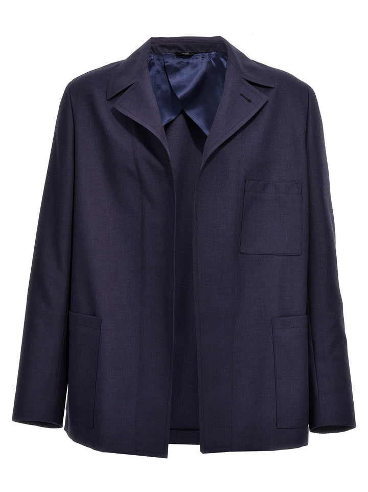 Fendi Blue Virgin Wool Full-Length Jacket
