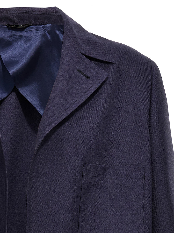 Fendi Blue Virgin Wool Full-Length Jacket