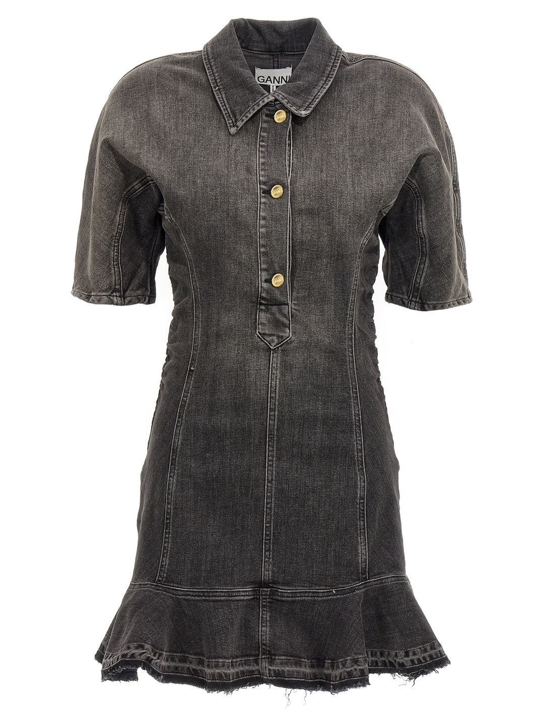 Ganni Black Cotton Short Dress