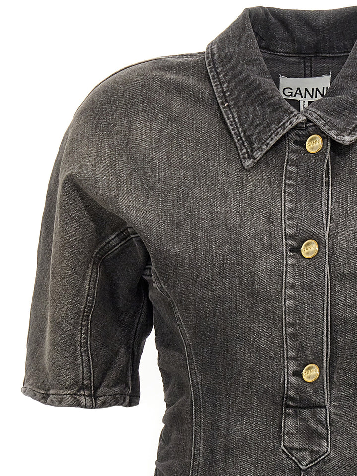 Ganni Black Cotton Short Dress