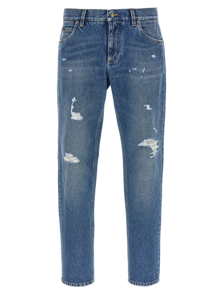 Dolce &amp; Gabbana Blue Cotton Straight-Leg Jeans