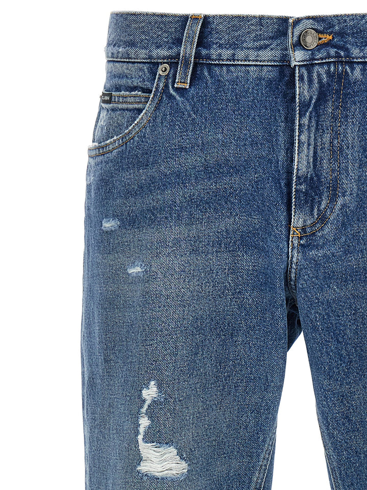 Dolce &amp; Gabbana Blue Cotton Straight-Leg Jeans