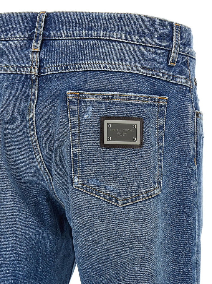 Dolce &amp; Gabbana Blue Cotton Straight-Leg Jeans