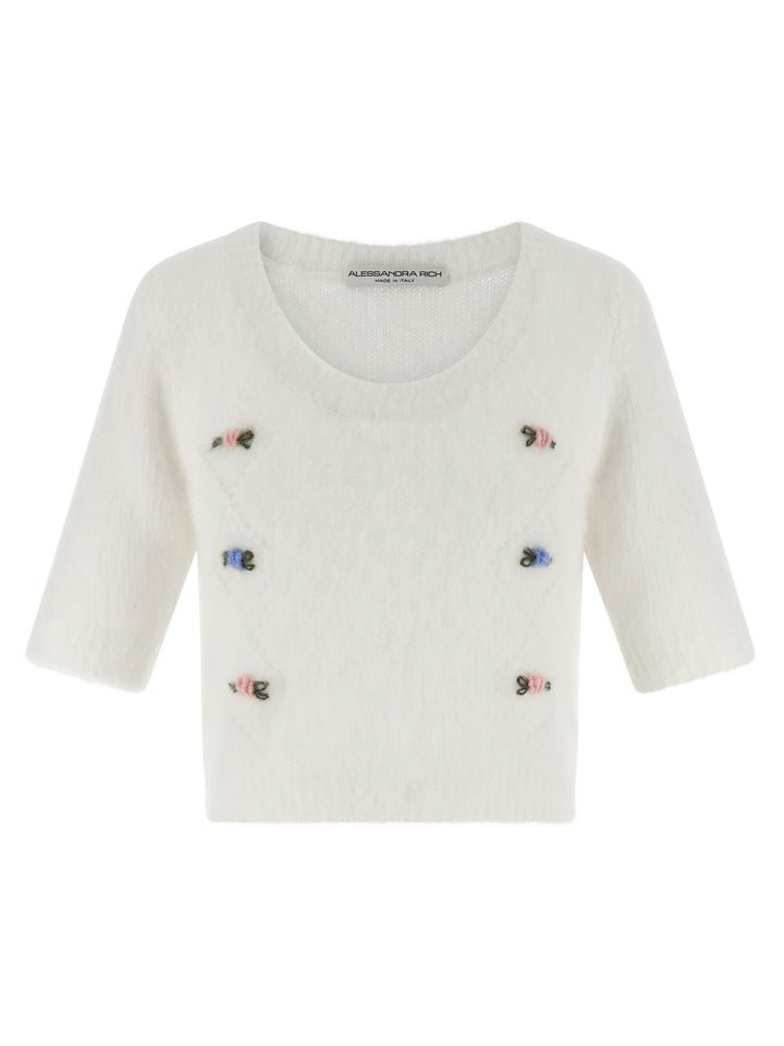 Alessandra Rich White Wool Cardigan