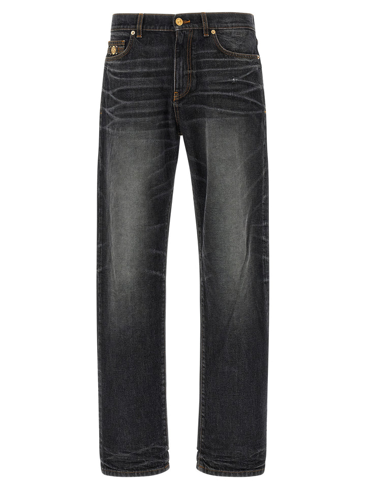 Versace Black Cotton Straight-Leg Jeans