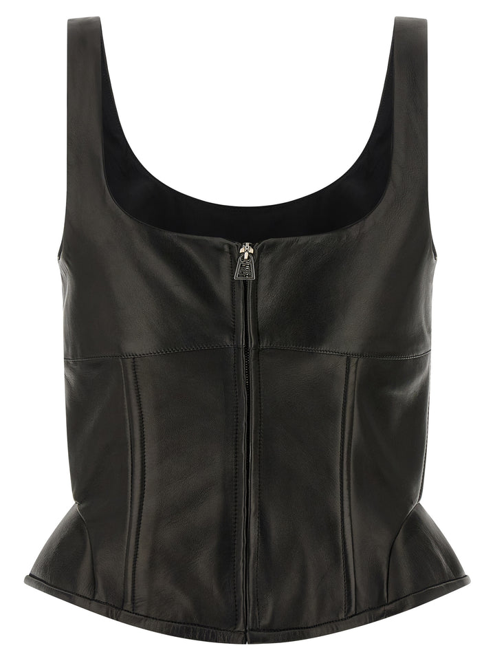 Ermanno Scervino Black Lamb Leather Tank Tops