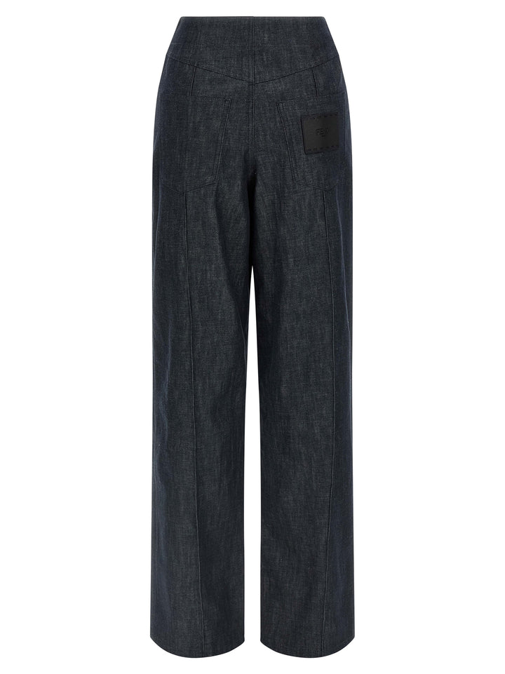 Fendi Blue Cotton High-Waisted Jean