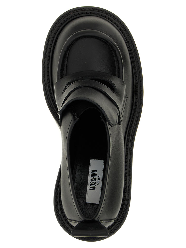 Moschino Black Leather Platform Loafers