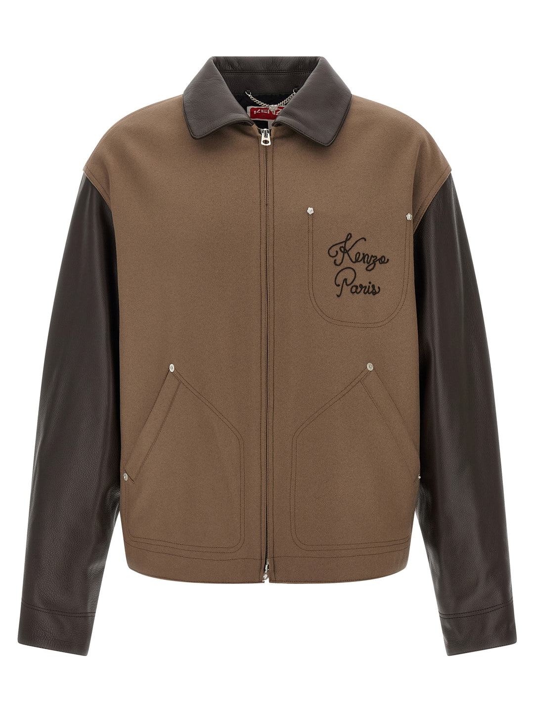 Kenzo Brown Virgin Wool Leather Jacket