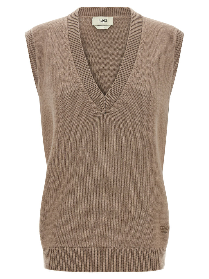 Fendi Beige Cashmere Sleeveless Jacket