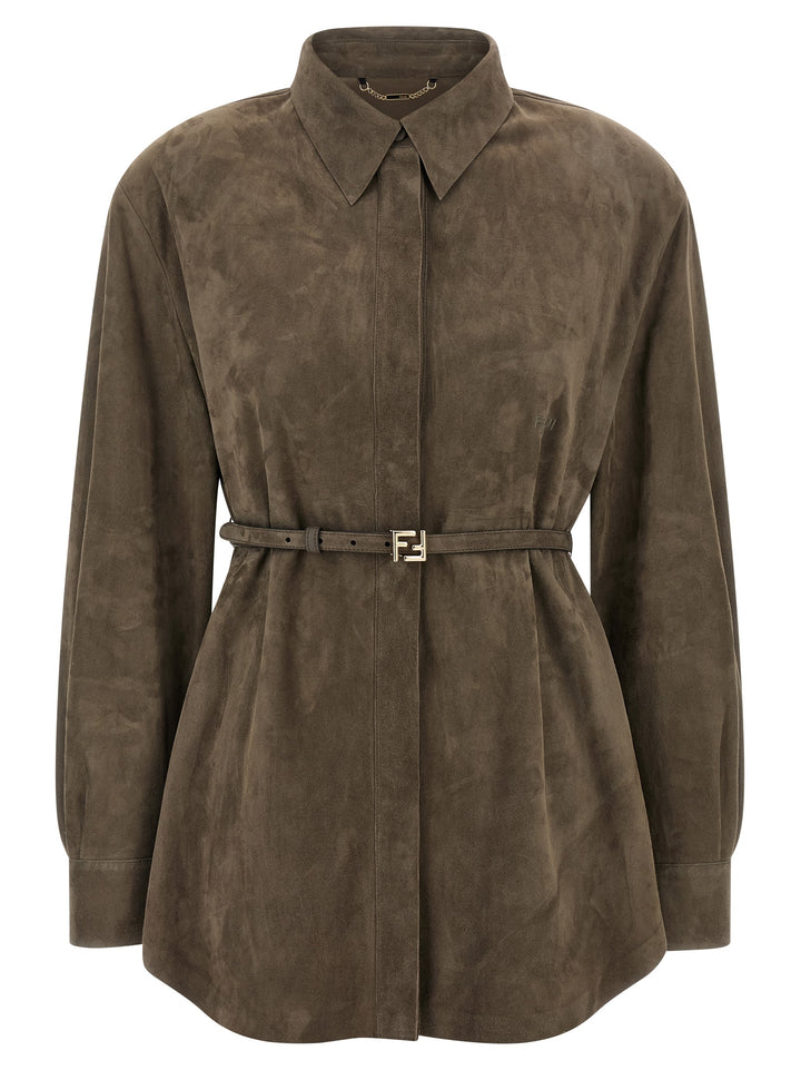 Fendi Gray Lamb Leather Blouse