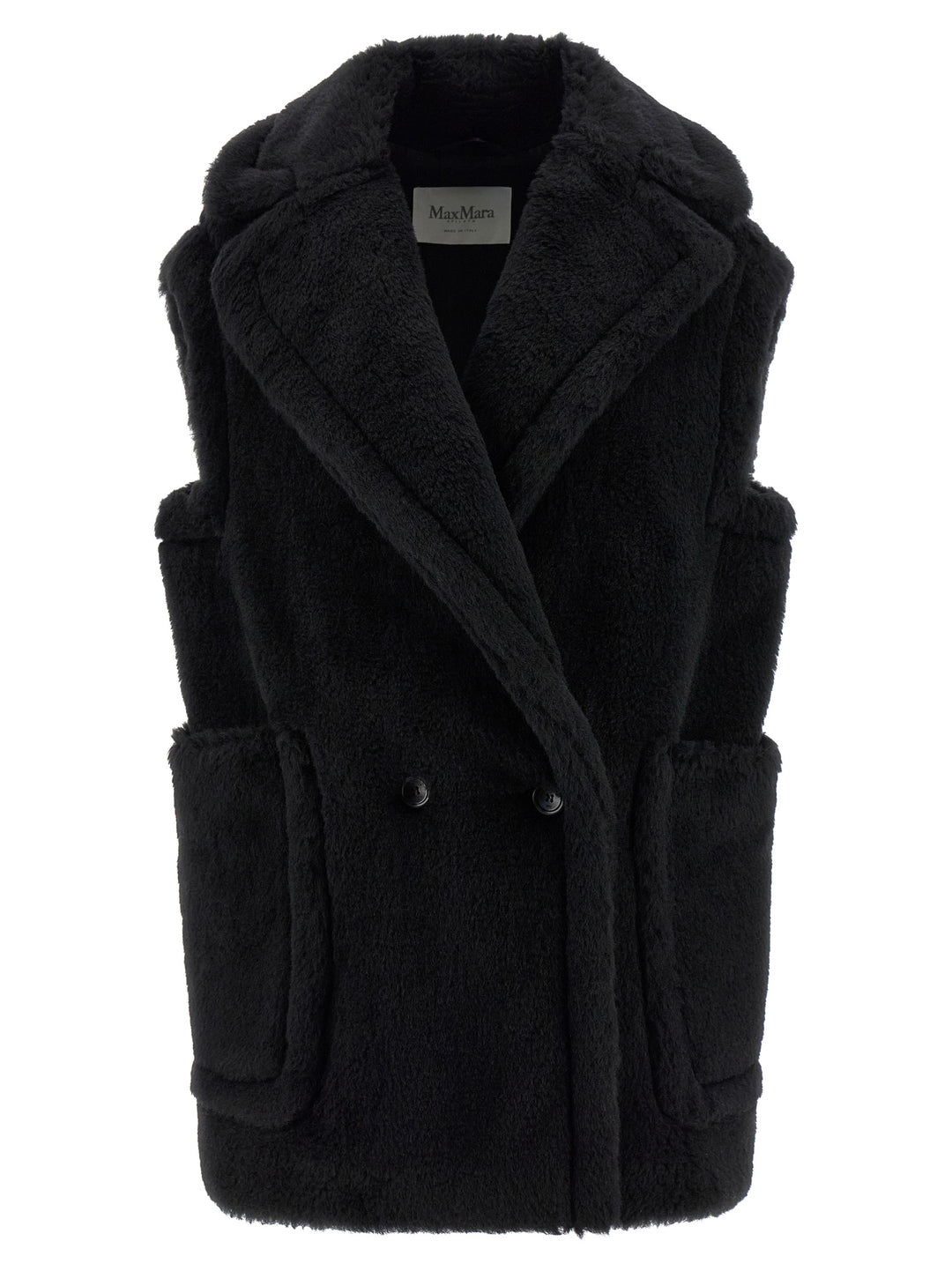 Max Mara Black Alpaca Leather Sleeveless Jacket