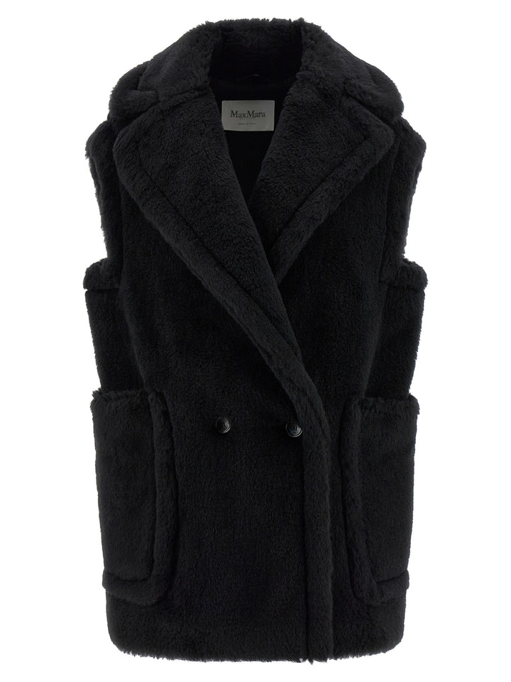 Max Mara Black Alpaca Leather Sleeveless Jacket