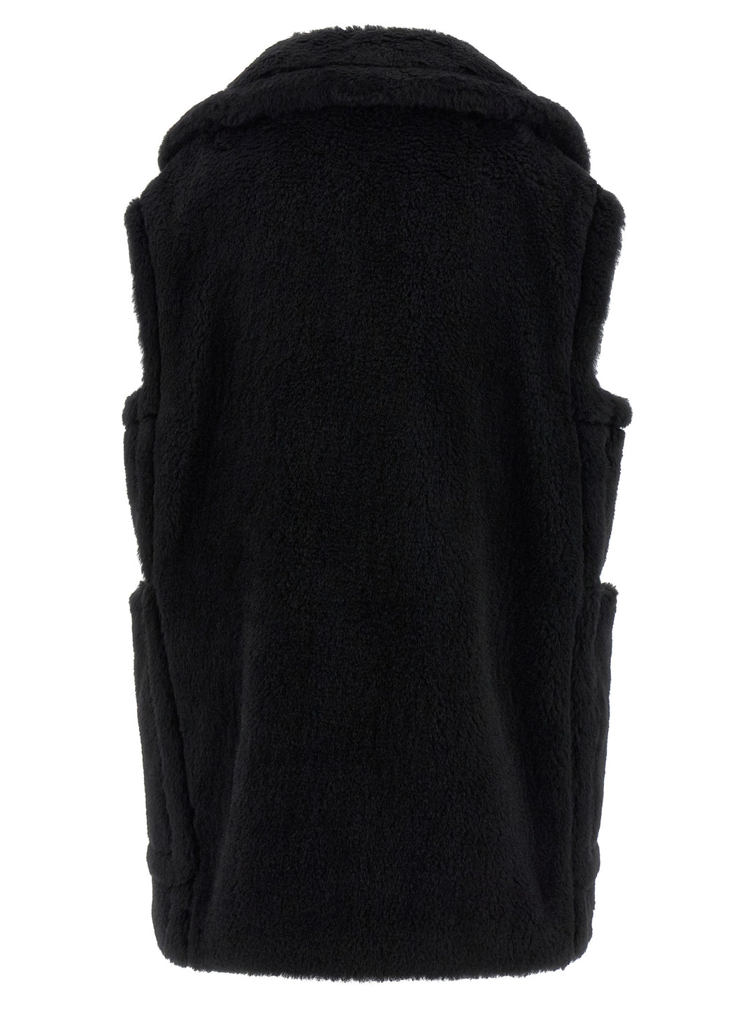 Max Mara Black Alpaca Leather Sleeveless Jacket