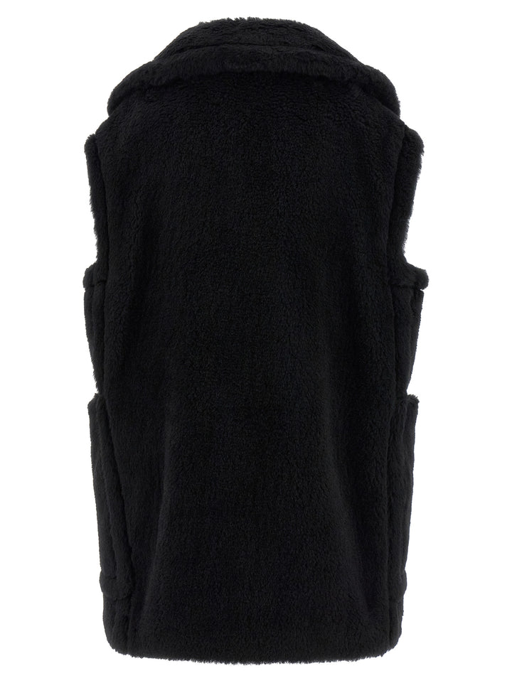 Max Mara Black Alpaca Leather Sleeveless Jacket