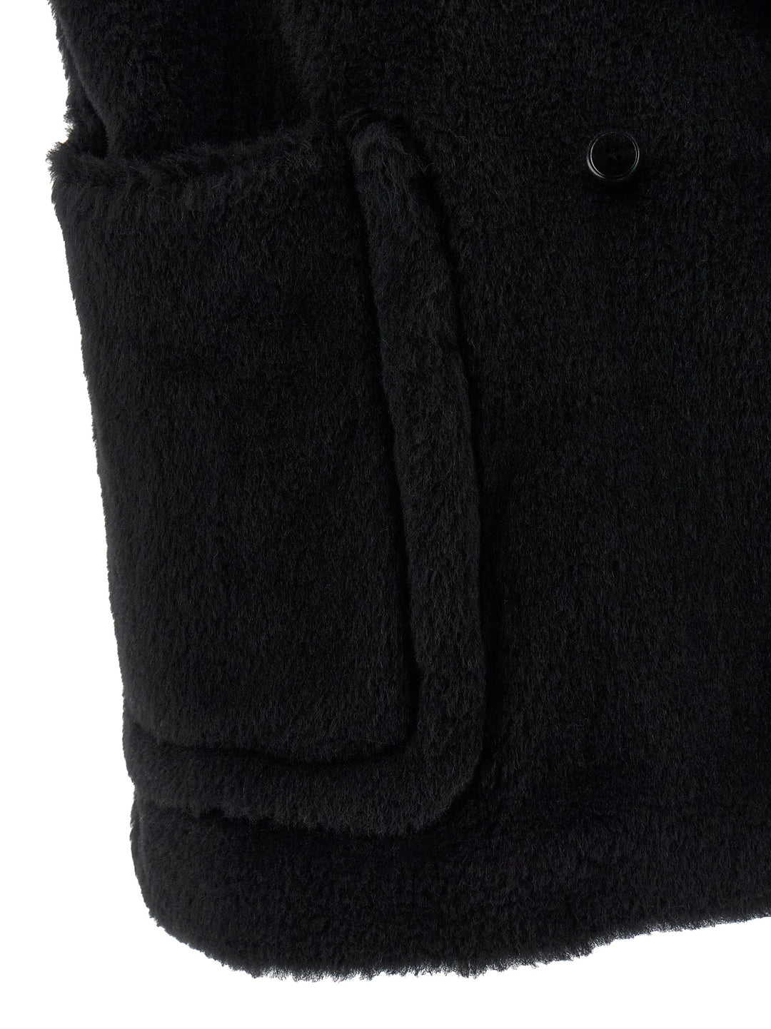 Max Mara Black Alpaca Leather Sleeveless Jacket