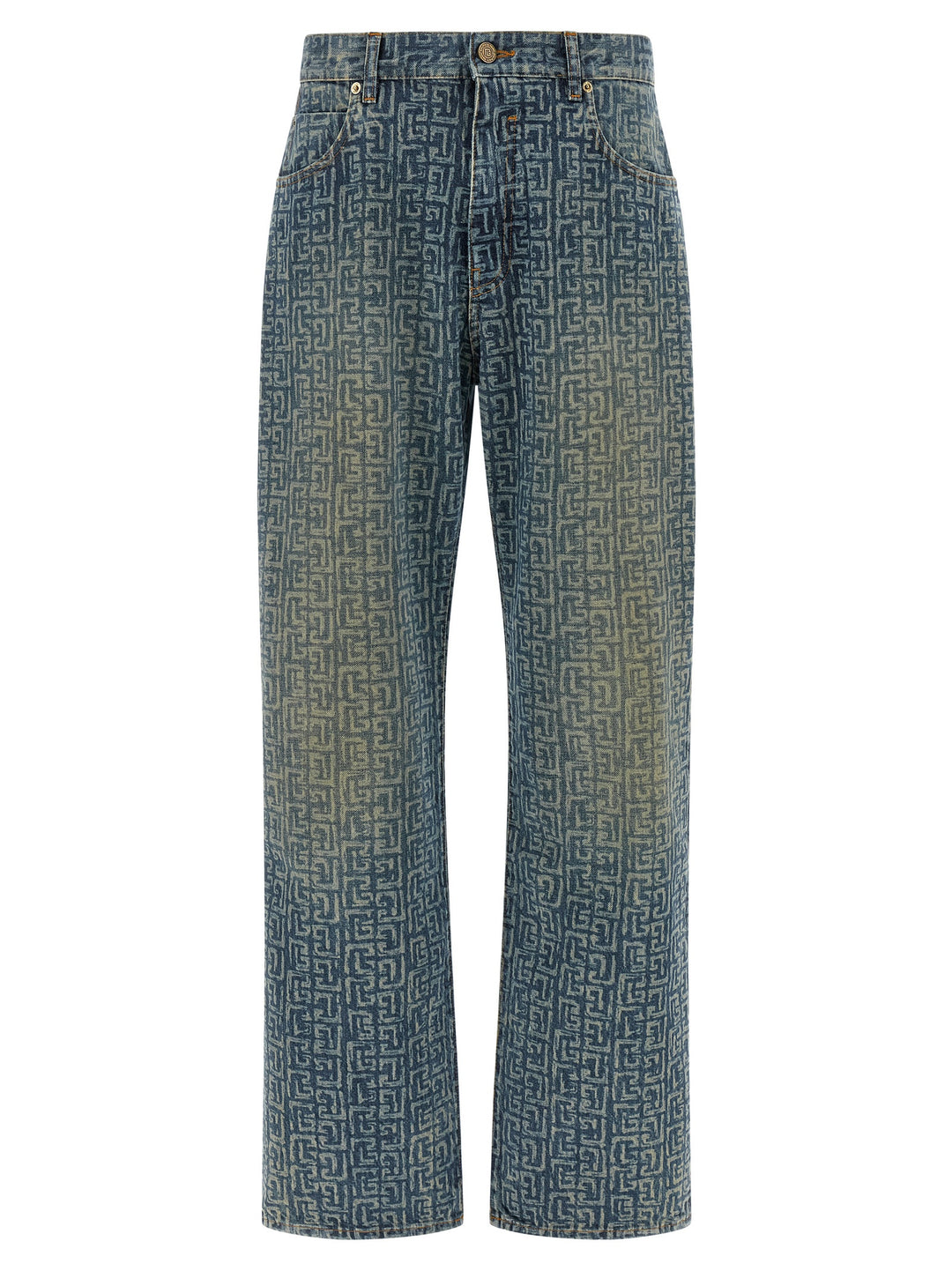 Balmain Blue Cotton Straight-Leg Jeans