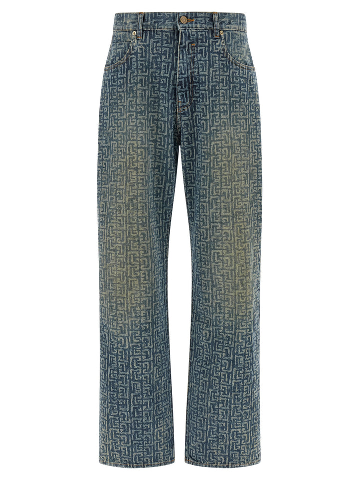 Balmain Blue Cotton Straight-Leg Jeans