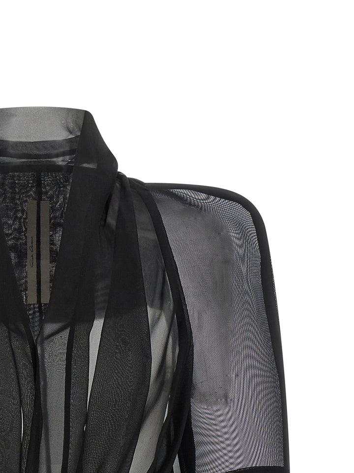 Rick Owens Black Silk Full-Length Jacket